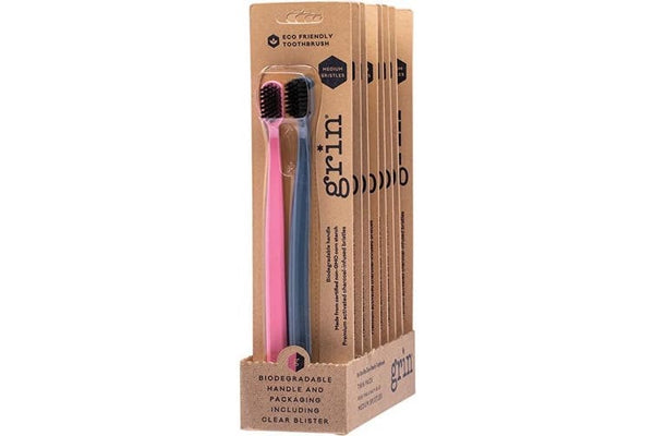 Grin Biodegradable Toothbrush Soft Pink and Navy Twin pack